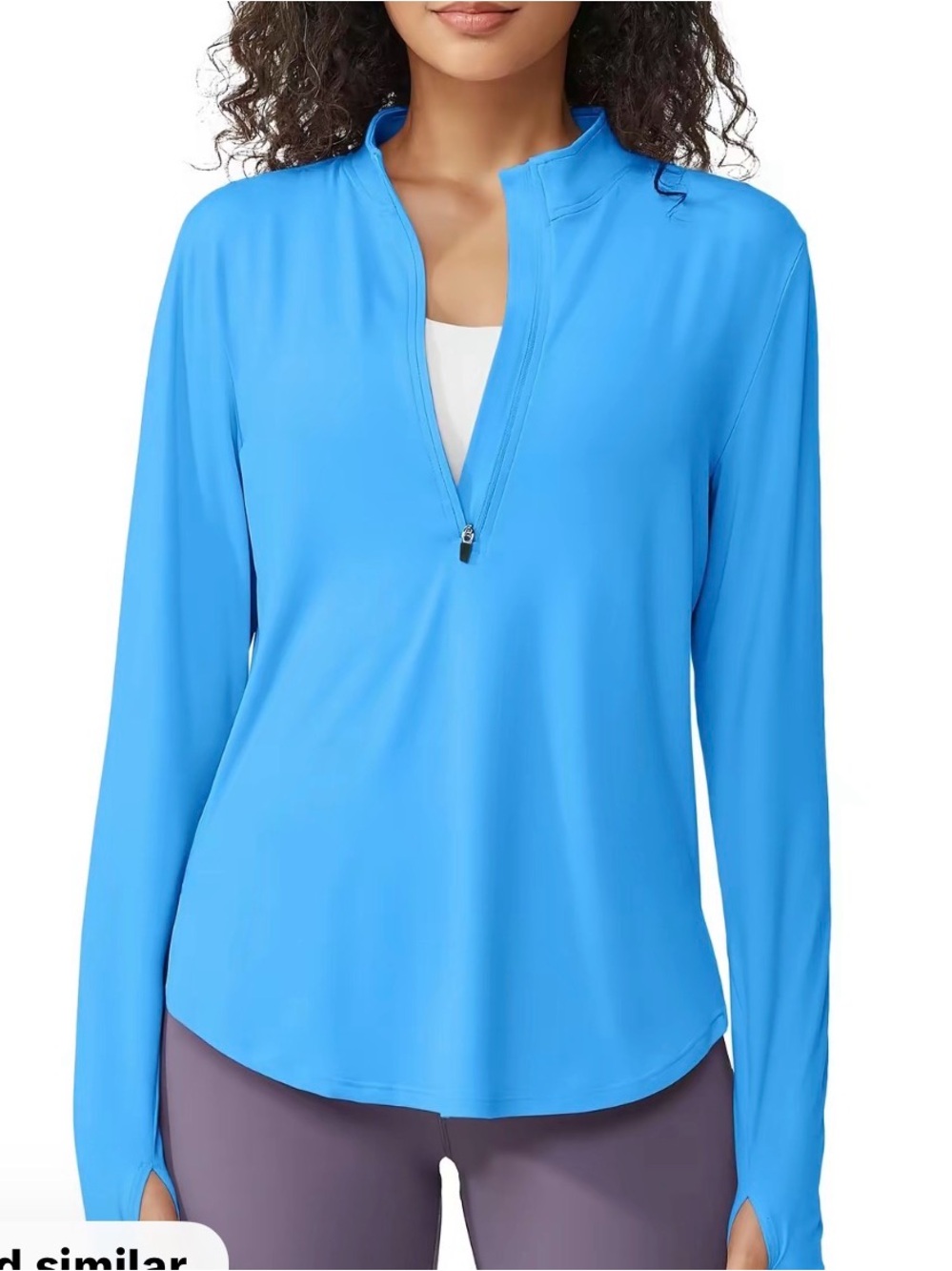 Blue Long-Sleeve Quarter-Zip Women's Top